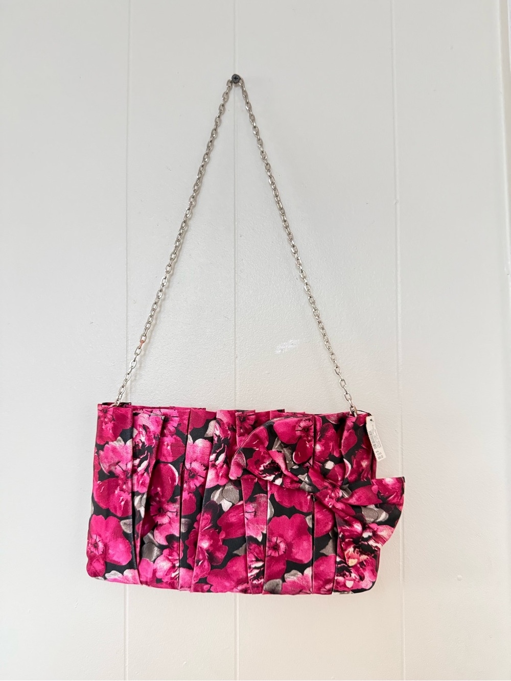 White House Black Market Pink Floral Evening Chain Bag